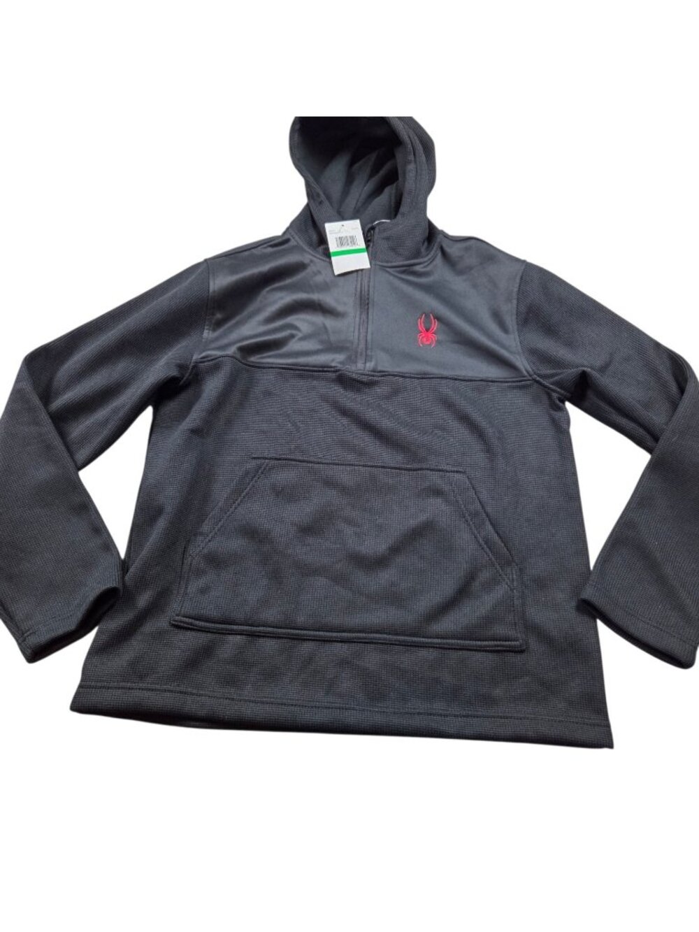 Spyder Hoodie Jacket Men's Large Black Hooded ½ Zip Pocket Tags